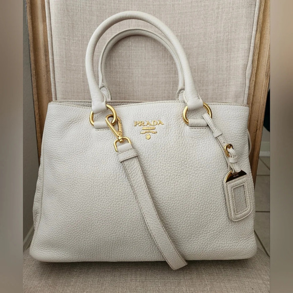 Prada White Vitello Daino Phenix Convertible Top Handle Bag - Picture 1 of 13
